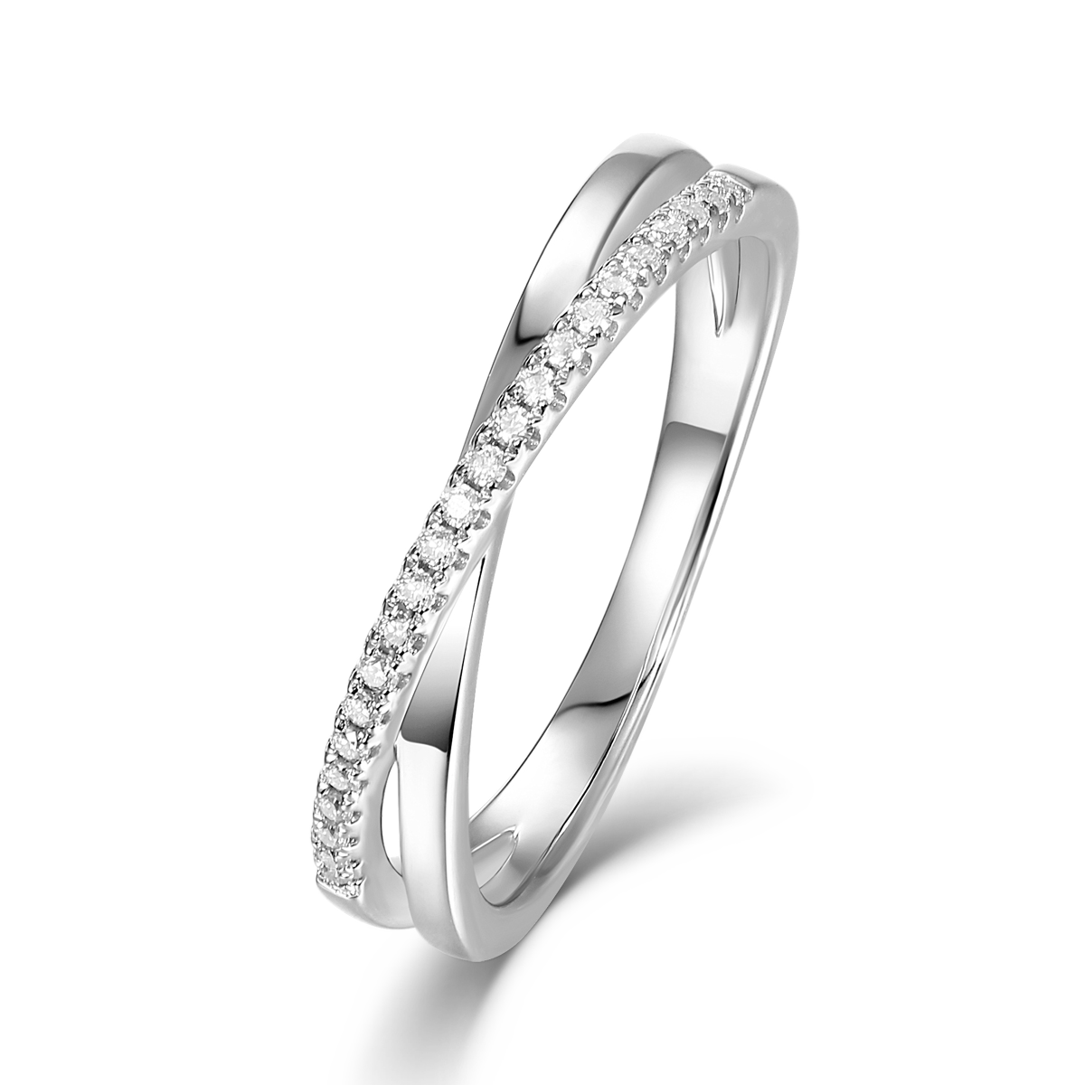 X-shaped S925 silver plated platinum Moissanite couple style women's ring, 33 points D-grade